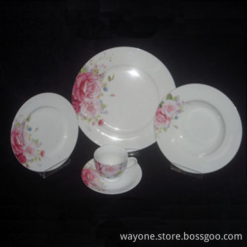 20pcs Dinnerware Set, Roud Shape, Super White Porcelain, Red Flower, Food Safe, Dishwasher Safe